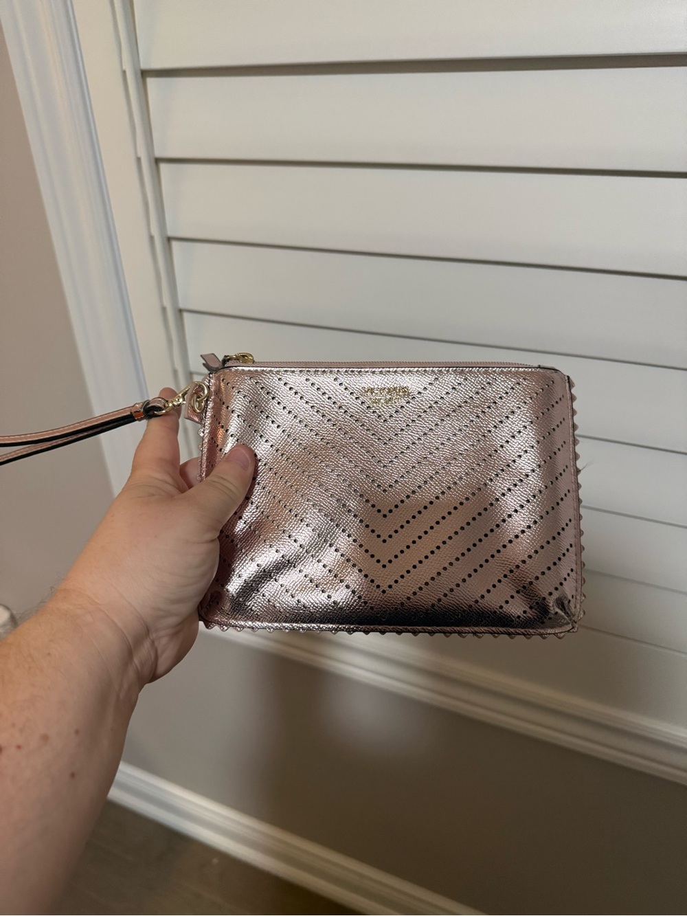 Victoria's Secret Metallic Rose Gold Perforated Wristlet